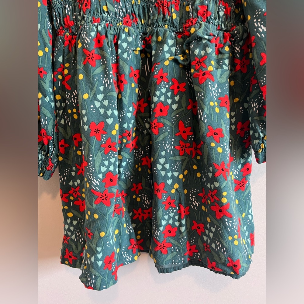 Hanna Andersson Girls Floral Smocked Long Sleeve Dress 120 6-7 — image 4 of 8